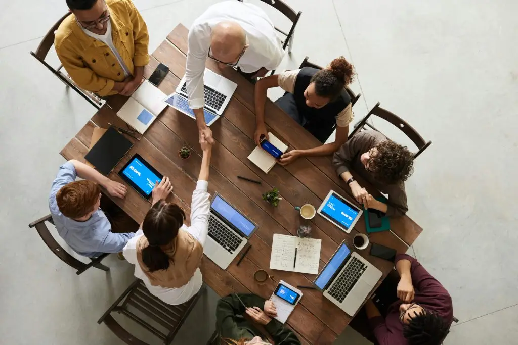 A team working together around a table